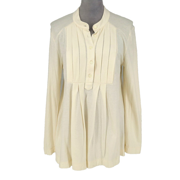J Jill Top Womens Medium Ivory Cotton Knit Pleated Front Blouse Pullover Career - Picture 1 of 13